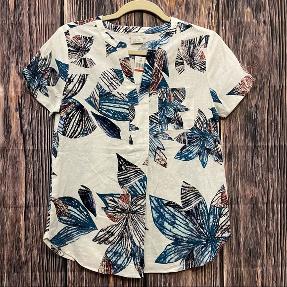 Van Heusen | leaf print linen top - Picture 1 of 5